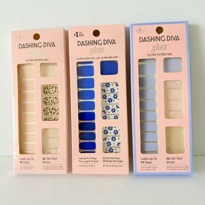 Dashing Diva Lot of 3 Gloss Ultra Shine Gel Nail Strips 32 Count Each New Colors